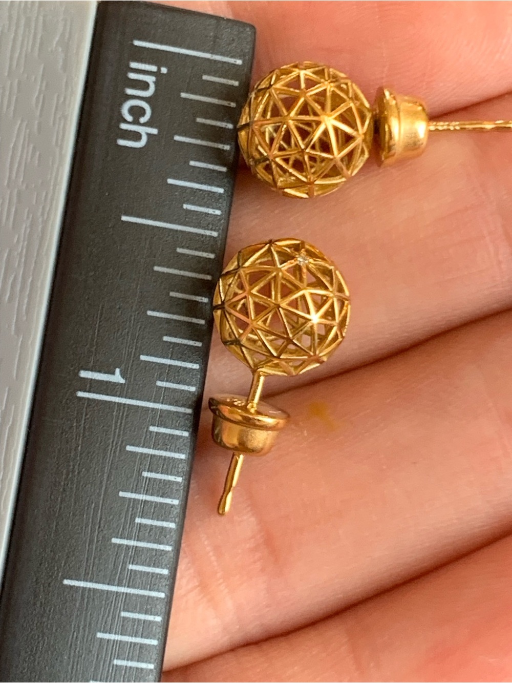18k Gold Filigree Sphere Necklace and Stud Earrings Set - Picture 12 of 13